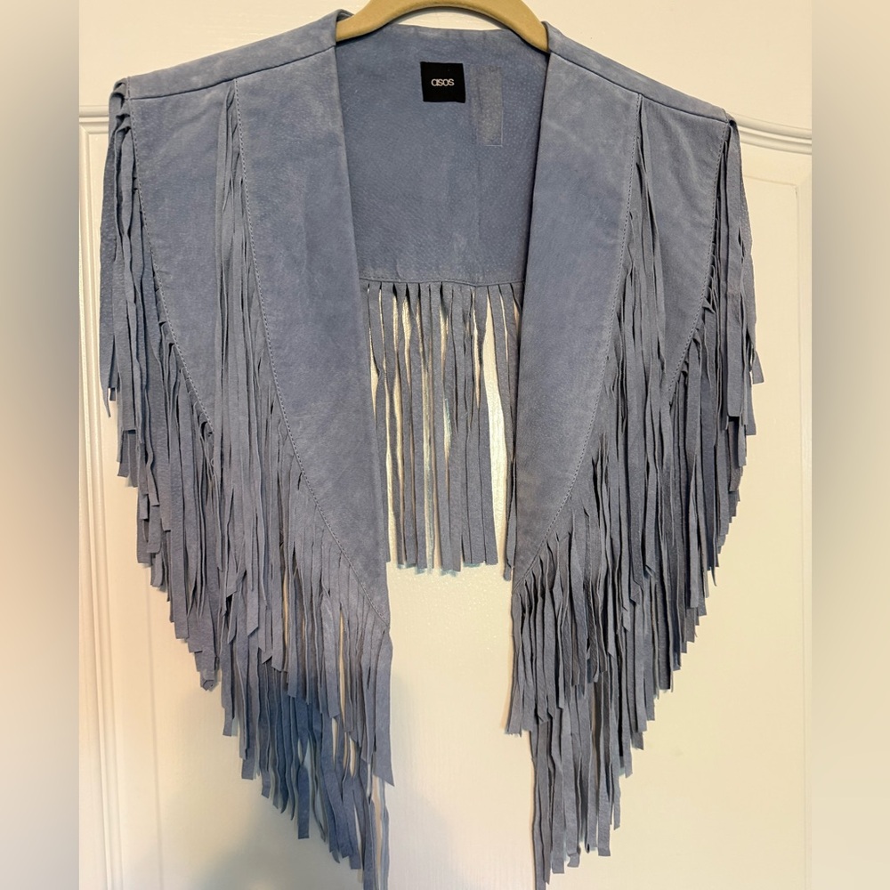 🔥ASOS Light Blue Suede collar with Fringe - Picture 2 of 11